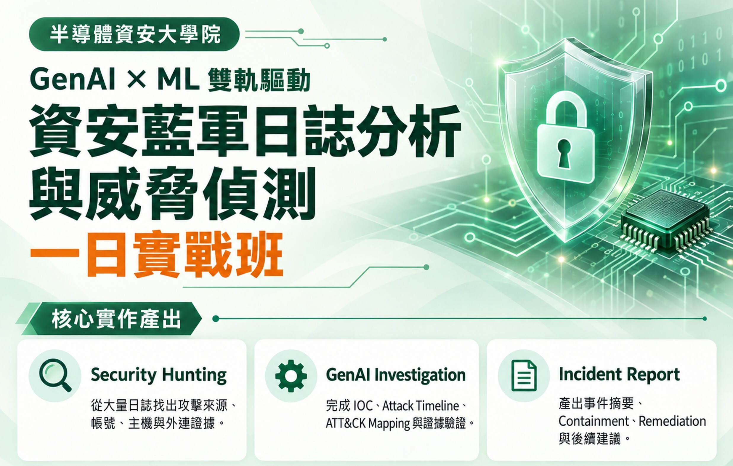 2026【半導體資安大學院】11-12月GenAI x ML 雙軌驅動：資安藍軍日誌分析與威脅偵一日實戰班
